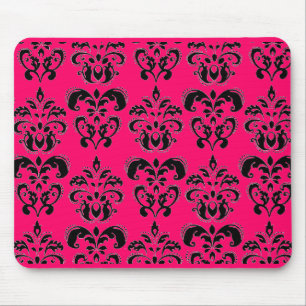 Tapis De Souris DAMASK NOIR ET ROSE, fuchsia