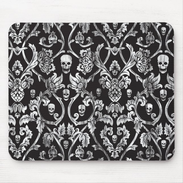 Tapis De Souris Damassé affligée noire et blanche de crâne (Devant)