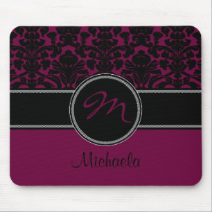 Tapis De Souris Damassé blanche Mousepad de noir de prune de