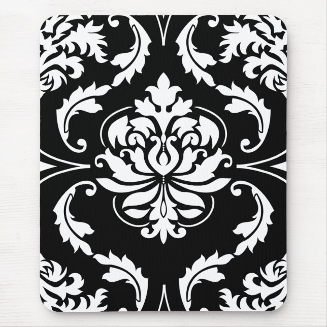 Tapis De Souris Damassé de diamant dans le blanc sur le noir (Devant)