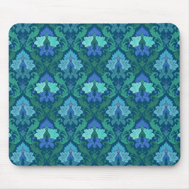 Tapis De Souris Damassé florale bleue élégante (Devant)