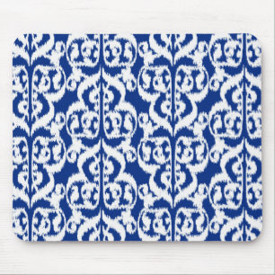 Tapis De Souris Damassé maure d'Ikat - bleu et blanc de cobalt