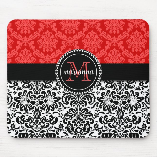 Tapis De Souris Damassé rouge noire élégante personnalisée (Devant)