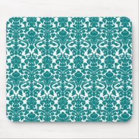 Damassé turquoise florale fleurie vintage Mousepad