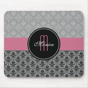 Tapis De Souris Damassés florales vintages roses grises noires
