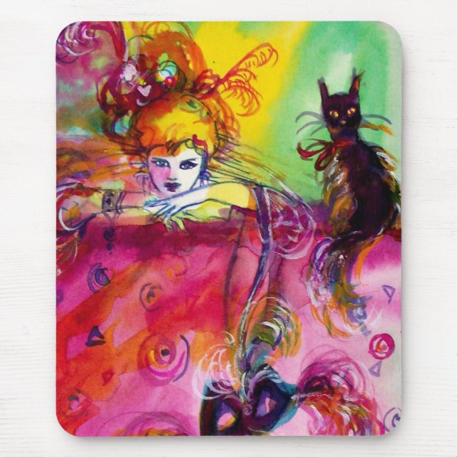 TAPIS DE SOURIS DAME AVEC CHAT NOIR (Devant)