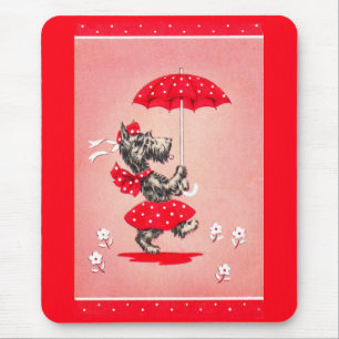 Tapis De Souris Dame de chien écossaise portant un parapluie
