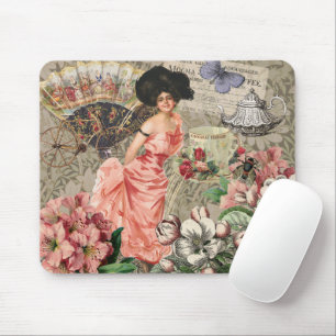 Tapis De Souris Dame du café femme victorienne rose robe riche