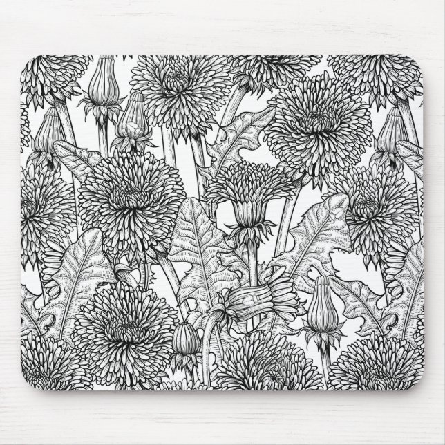 Tapis De Souris Dandelions, noir et blanc (Devant)