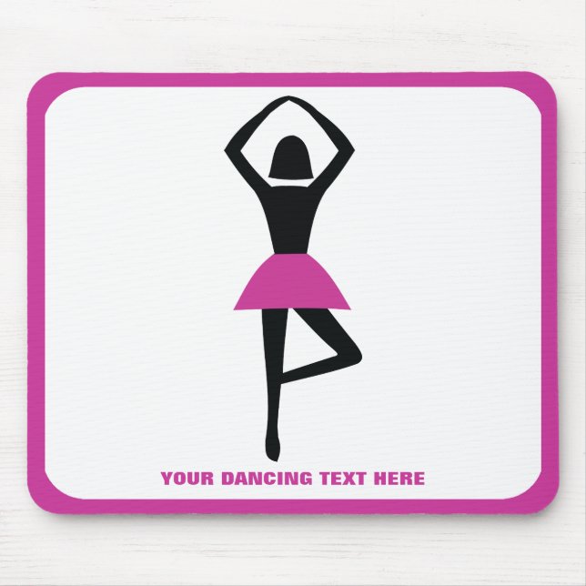 Tapis De Souris Danse ballerine noir, couleur rose chaud (Devant)