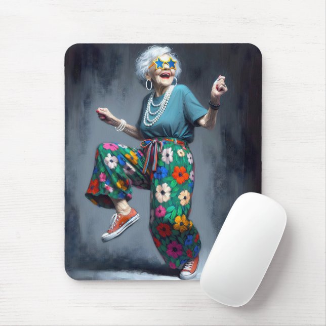Tapis De Souris Danser La Vieille Dame Drôle (Avec souris)