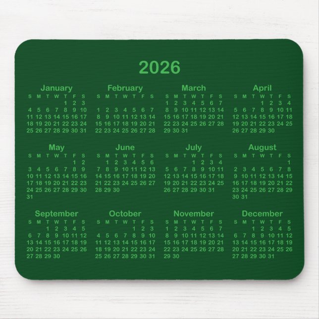 Tapis De Souris Dark and Kelly Green 2026 Calendar (Devant)