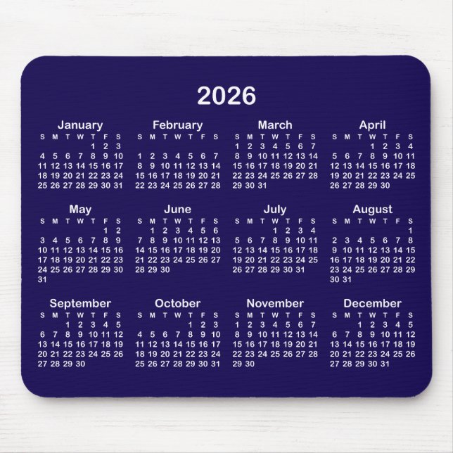 Tapis De Souris Dark Blue and White 2026 Calendar (Devant)