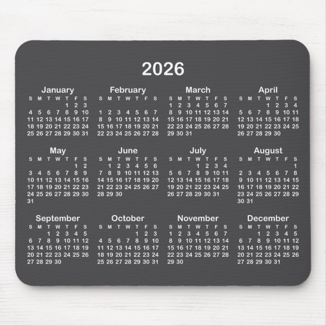 Tapis De Souris Dark Grey and White 2026 Calendar (Devant)
