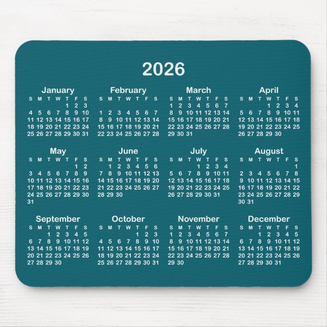 Tapis De Souris Dark Teal and White 2026 Calendar (Devant)
