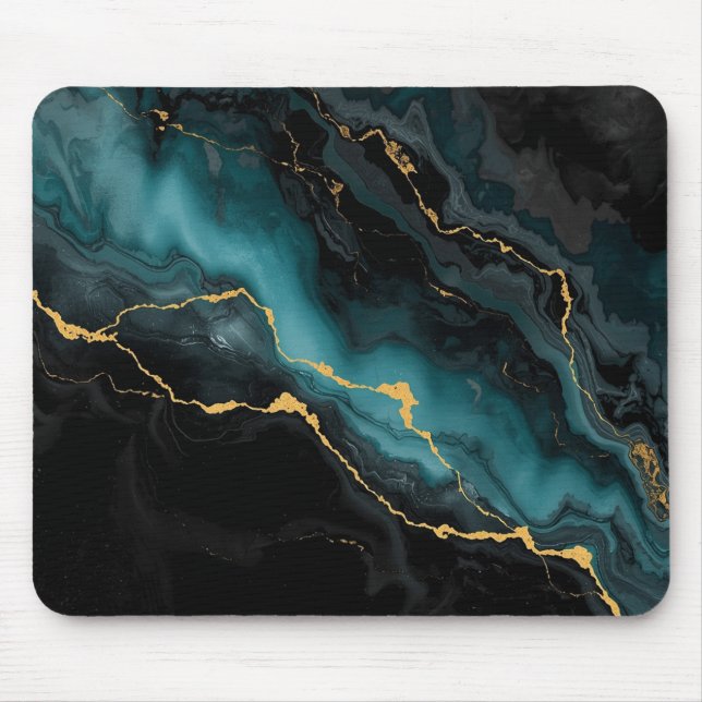 Tapis De Souris Dark Teal & Gold Marble Statement Mousepad (Devant)