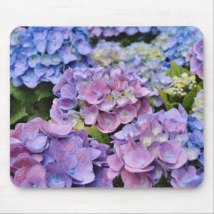 Tapis de souris d'art de fleur d'hortensia bleu et