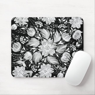 Tapis de souris d'art folklorique noir et blanc mo