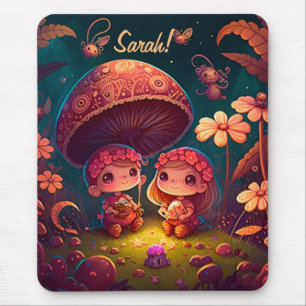 Tapis De Souris De beaux elfes mignons jouent sous les champignons