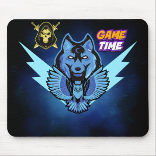 Tapis de Souris de Jeu Loup Bleu Hibou Mascotte d'