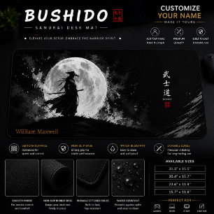 Tapis de souris de jeu pour guerrier japonais noir