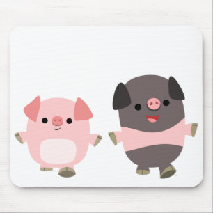 Tapis De Souris De mignons cochons en caricature sur une promenade