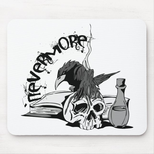 Tapis De Souris De Poe crâne et livre plus jamais Raven (Devant)