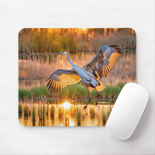 Tapis De Souris Décollage de la grue SandHill (Avec souris)