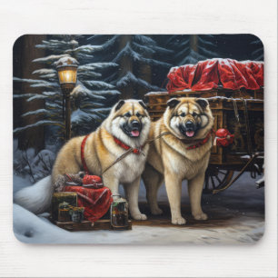 Tapis De Souris Décor de Noël American Akita Snowy Sleigh Ride