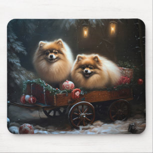 Tapis De Souris Décor de Noël au traîneau enneigé de Poméranie
