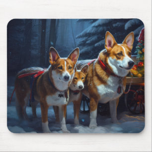 Tapis De Souris Décor de Noël Basenji Snowy Sleigh