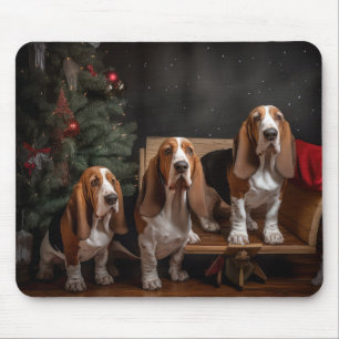 Tapis De Souris Décor de Noël Basset Hound enneigé 
