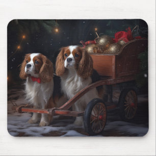 Tapis De Souris Décor de Noël Cavalier King Charles neigeux 