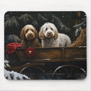 Tapis De Souris Décor de Noël Cockapoo Snowy Sleigh