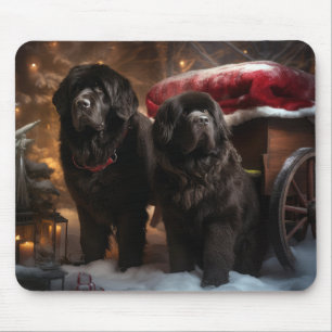 Tapis De Souris Décor de Noël de Terre-Neuve Snowy Sleigh