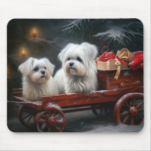 Tapis De Souris Décor de Noël de traîneau enneigé maltais