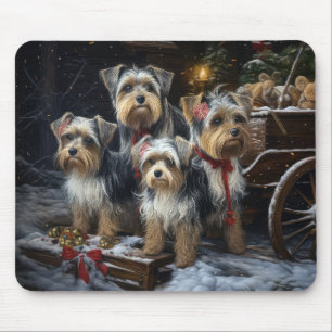 Tapis De Souris Décor de Noël du Biewer Terrier Snowy Sleigh