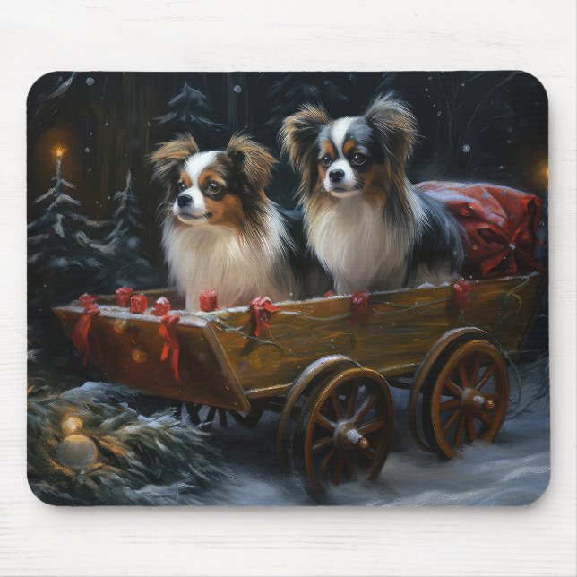 Tapis De Souris Décor de Noël Papillon Snowy Sleigh (Devant)