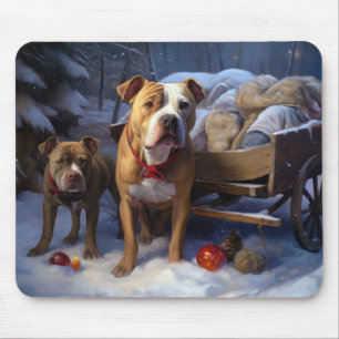 Tapis De Souris Décor de Noël Pitbull Snowy Sleigh