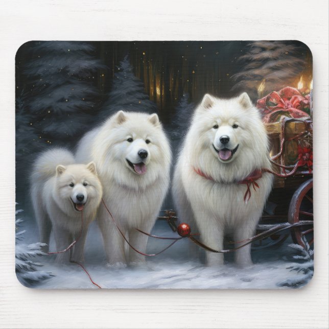 Tapis De Souris Décor de Noël Samoyed Snowy Sleigh (Devant)