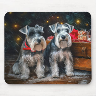Tapis De Souris Décor de Noël Schnauzer Snowy Sleigh