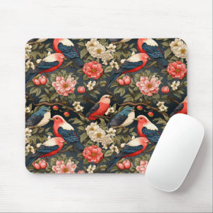 Tapis De Souris Décor élégant Vintage Oiseaux & Fleurs Motifs