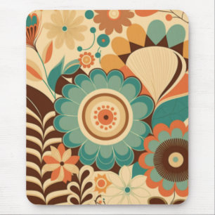 Tapis De Souris Décor vintage rétro brun floral beize vert