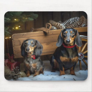 Tapis De Souris Décoration de Noël de traîneau enneigé de teckel