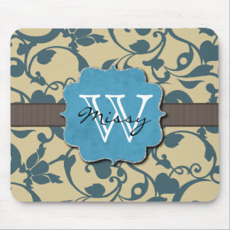Tapis De Souris Décoré d'un monogramme patiné bleu