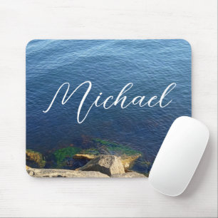Tapis De Souris Deep Blue Ocean Photo Nom personnalisé Flowy Lettr