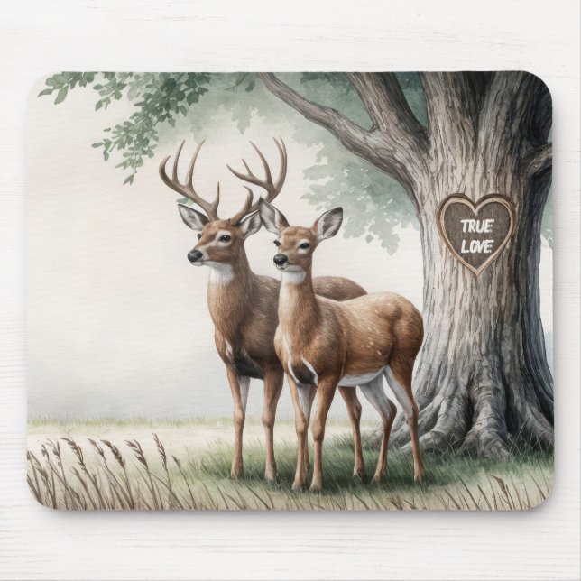 Tapis De Souris Deer Couple Avec Arbre Coeur Love Texte (Devant)