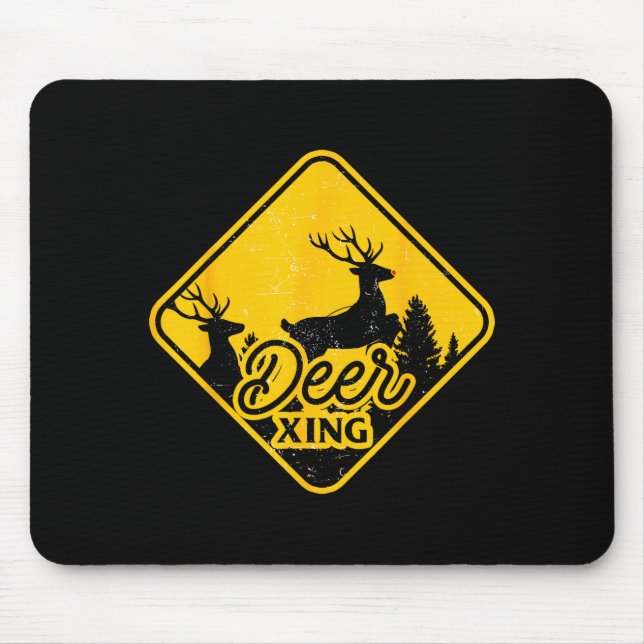 Tapis De Souris Deer Crossing Sign Christmas Xing Reindeer Funny M (Devant)