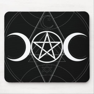 Tapis De Souris Déesse Triple Lune Pentagramme Noir & Blanc Wicca