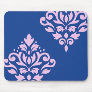 Tapis De Souris Défiler Damas Art I rose sur bleu